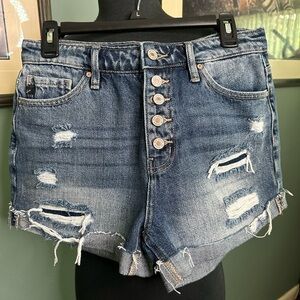 KanCan Blue Distressed Jean Shorts with Frayed Hem size 7/27